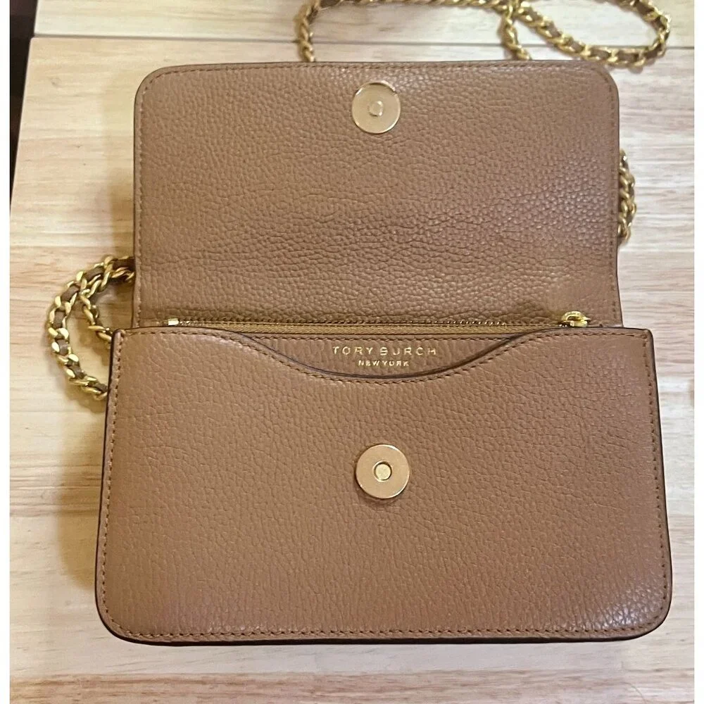 TORY BURCH CAMEL BROWN BRITTEN WITH GOLD HARDWARE HANDBAG - Picture 8 of 13